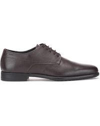 HUGO Derby Shoes In Grained Leather With Embossed Logo - Brown