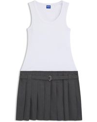 HUGO - Ribbed Tank Dress With Pleated Skirt - Lyst