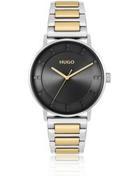 HUGO - Black-dial Watch With Two-tone Link Bracelet - Lyst