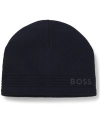 BOSS - Wool-Blend Beanie Hat With Rubber-Print Logo - Lyst