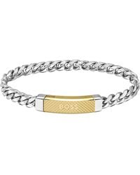 BOSS - Chunky-chain Cuff With Branded Two-tone Plate - Lyst