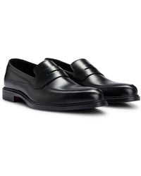 HUGO - Leather Loafers With Penny Trim And Rubber Sole - Lyst