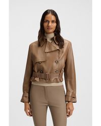 BOSS - Trench-Style Leather Jacket With Tie-Up Belt - Lyst