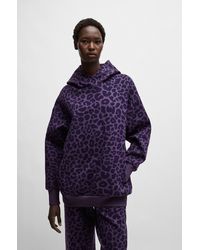 BOSS - Naomi X Longline Cotton-blend Hoodie With Leopard Print - Lyst