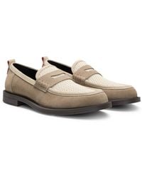 HUGO - Suede Loafers With Textured Vamp - Lyst