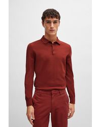 BOSS - Cotton-jersey Regular-fit Sweater With Polo Collar - Lyst