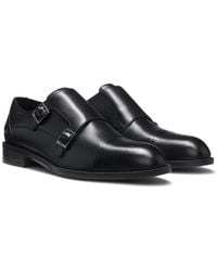 BOSS - Leather Monk Shoes With Double Strap - Lyst