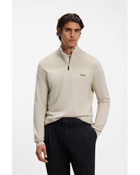 BOSS - Zip-Neck Virgin Wool-Blend Sweater With Logo - Lyst