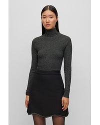 BOSS - Ribbed Sweater In Metallised Fabric With Mock Neckline - Lyst