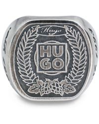 HUGO - Zegelring Van Roestvrij Staal Met Tweedelig Logo-artwork - Lyst