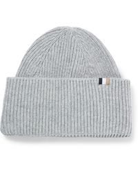 BOSS - Ribbed Beanie Hat With Signature-stripe Trim - Lyst