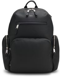 BOSS - Italian-Leather Backpack With Zipped Side Pockets - Lyst