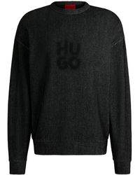 HUGO - Geripptes Sweatshirt Aus Baumwoll-Mix Mit Smoke-Stack-Logo - Lyst