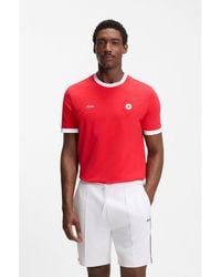 BOSS - Stretch-Cotton T-Shirt With Country Flag And Logo - Lyst