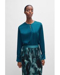 BOSS - Relaxed-fit Blouse In Stretch Silk With Keyhole Closure - Lyst