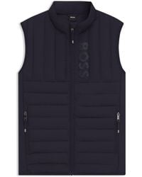 BOSS - Equestrian Waterproof Gilet With Vertical Logo Print - Lyst
