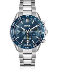 BOSS - Montre chronographe avec cadran bleu et bracelet à maillons - Lyst
