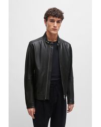 BOSS - Regular-fit Zip-up Jacket In Grained Leather - Lyst