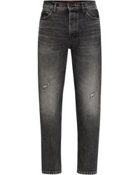 HUGO - Tapered-fit Jeans Van Stevig Zwart Denim - Lyst