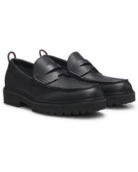 HUGO - Mocassins En Cuir Grainé À Semelle Crantée - Lyst