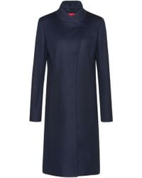 HUGO Asymmetric-front Coat In A Wool Blend With Cashmere - Blue