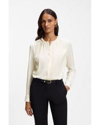 BOSS - Stretch-Silk Blouse With Gathered Details - Lyst