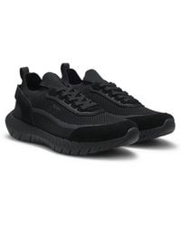 BOSS - Lace-Up Suede Trainers With A Knit Sock - Lyst