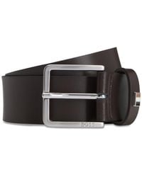 BOSS - Italian-Made Leather Belt With Signature-Stripe Trim - Lyst