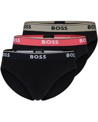 BOSS - Three-pack Of Stretch-cotton Briefs With Logo Waistbands - Lyst