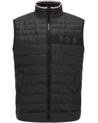 BOSS by HUGO BOSS Water-repellent Padded Gilet With 3d Logo Tape - Black