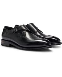 BOSS - Single-monk Shoes In Burnished Leather - Lyst