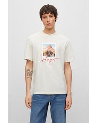 HUGO - Cotton-jersey T-shirt With Animal Print And Logo - Lyst