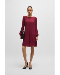 BOSS - Regular-Fit Dress With Plissé Pleats And Crew Neckline - Lyst