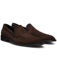 BOSS - Italian-Made Suede Loafers With Penny Trim - Lyst