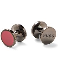 HUGO Round Cufflinks With Coloured Enamel Core