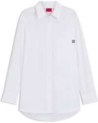 HUGO - Oversized-Fit Blouse Van Katoenen Canvas Met Logostiksel - Lyst
