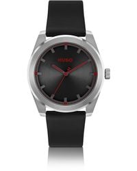 HUGO - Leather-strap Watch With Brushed Black Dial - Lyst