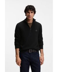 BOSS - Cotton-Cashmere Sweater With Zip Collar - Lyst