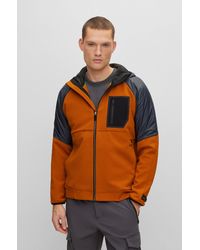BOSS - Mixed-material Zip-up Hoodie With Fleece Lining - Lyst