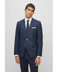 BOSS - Slim-fit Jacket In A Checked Stretch-wool Blend - Lyst
