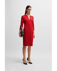 BOSS - V-Neck Dress With Zipped Pockets And Cropped Sleeves - Lyst