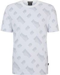 BOSS - T-shirt Van Gemerceriseerde Stretchkatoen Met Monogramjacquard - Lyst