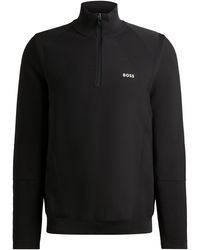 BOSS - Pull À Encolure Zippée En Tissu Stretch Avec Logo Contrastant - Lyst