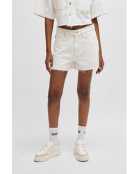 HUGO - Ecru Denim Shorts With Raw Hem - Lyst