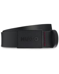 HUGO - Italian-Leather Belt With Logo Plaque Buckle - Lyst