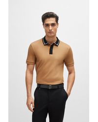 BOSS by HUGO BOSS - Mercerised-cotton Slim-fit Polo Shirt With Contrast Stripes - Lyst