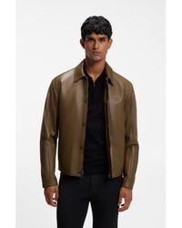 BOSS - Porsche X Leather Jacket With Concealed Magnetic Closure - Lyst
