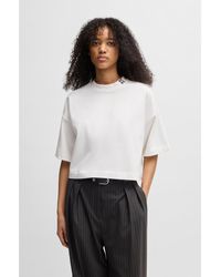 HUGO - Cotton-Jersey Relaxed-Fit Cropped T-Shirt With Stacked Logo - Lyst