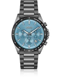 BOSS - Vernist Chronograaf Horloge Met Blauw Geribbelde Wijzerplaat - Lyst
