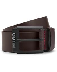 HUGO - Leather Belt With Matte-black Logo-trim Buckle - Lyst